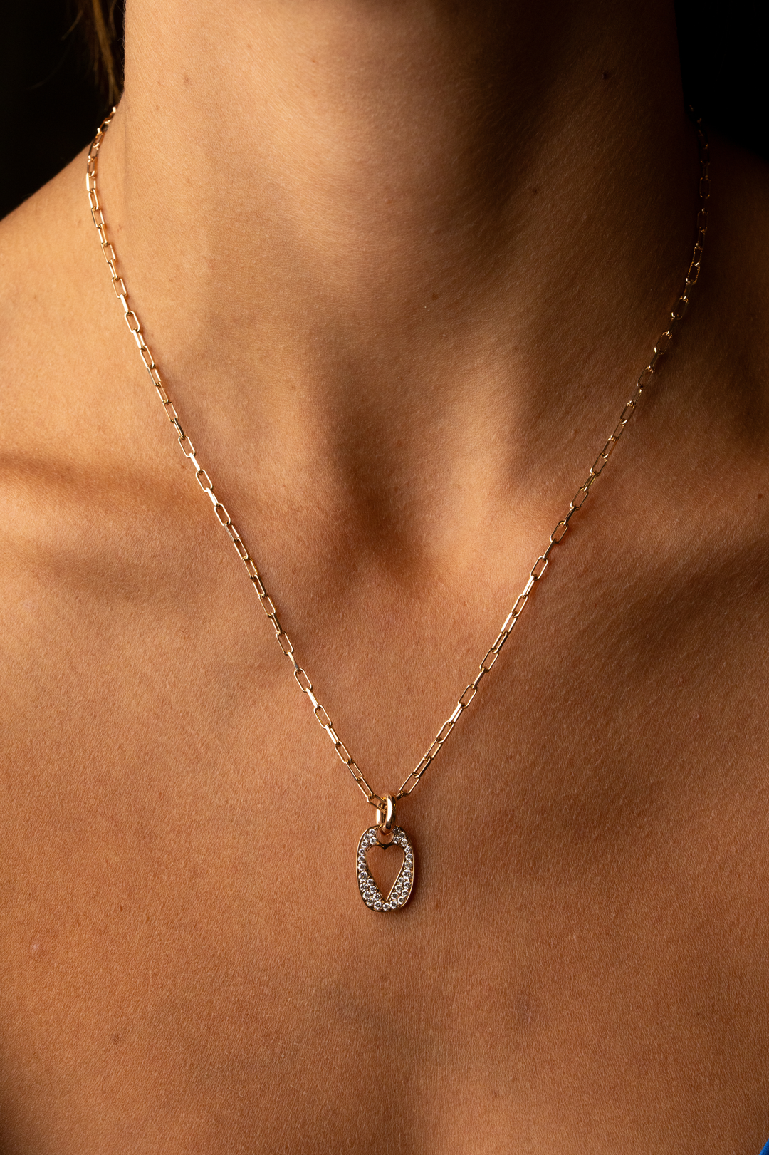 Pink Gold Necklace with Heart and Diamonds
