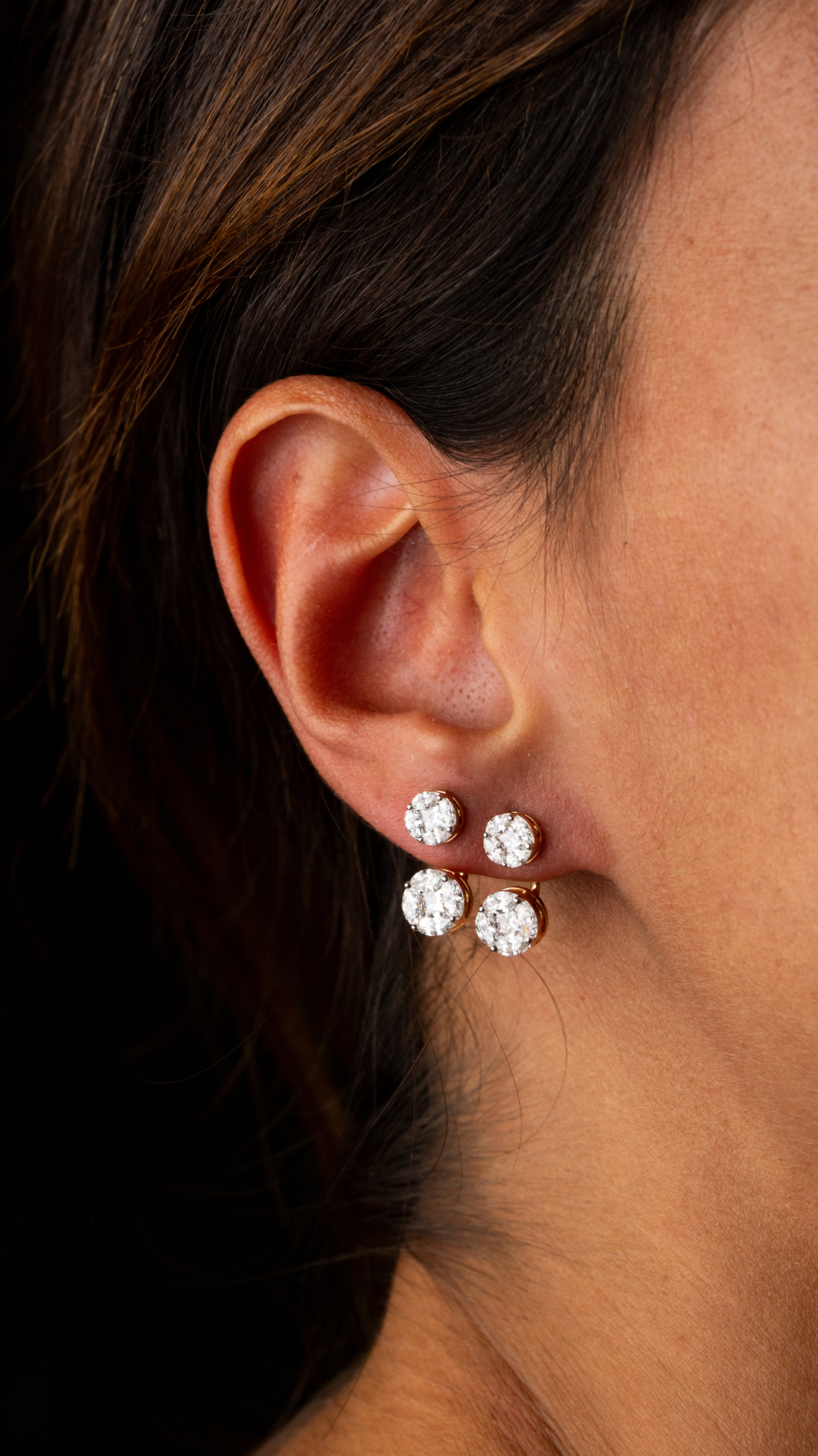 Pink Gold Double Earrings with Diamonds