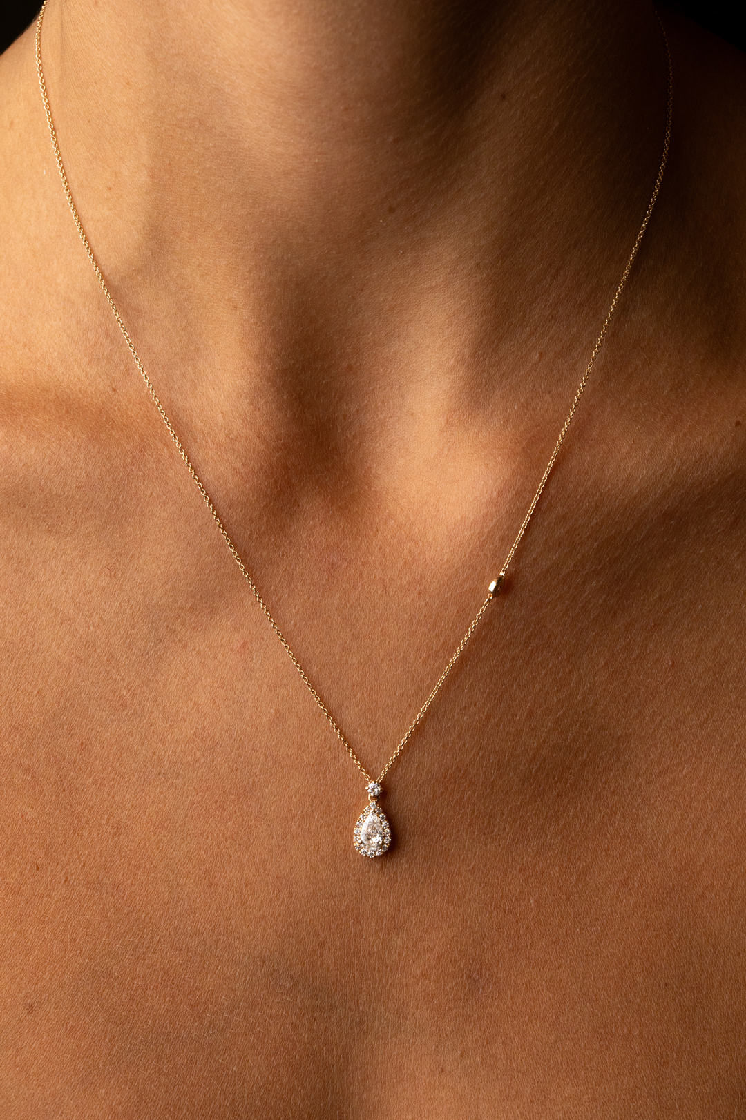 Pink Gold Drop Necklace with Diamonds