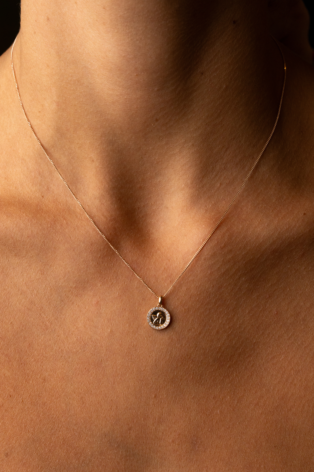 Guardian Angel Pink Gold Necklace with Diamonds