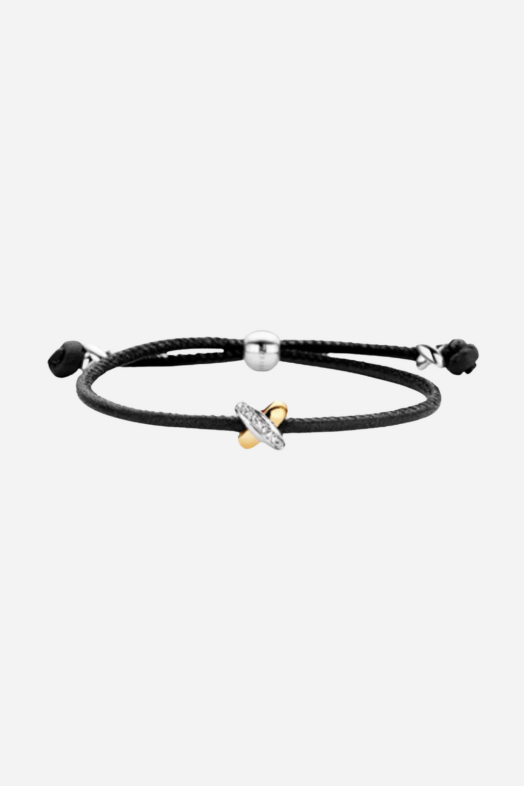 Pulseira de couro com cruz e diamantes