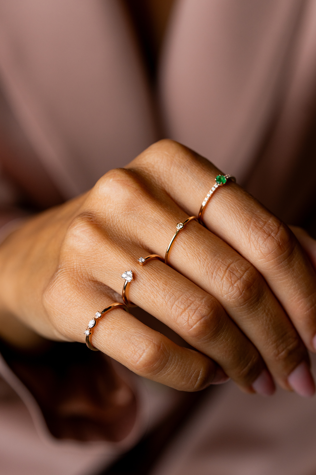 Pink Gold Ring with Heart Diamonds