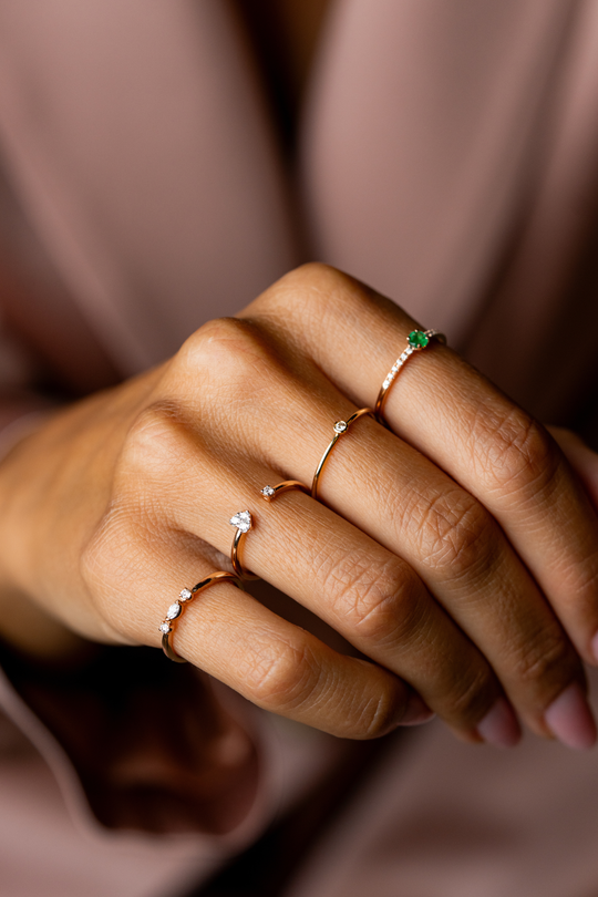 Pink Gold Ring with Heart Diamonds