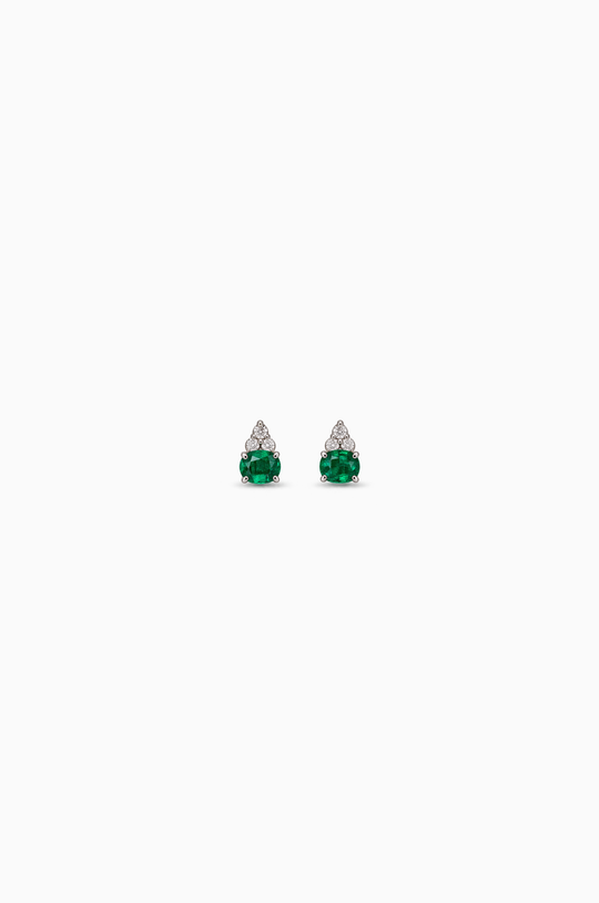 White Gold Earrings with Diamonds and Emerald