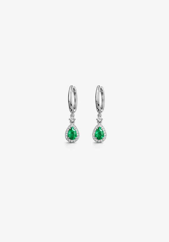 White Gold Earrings with Diamonds and Emerald