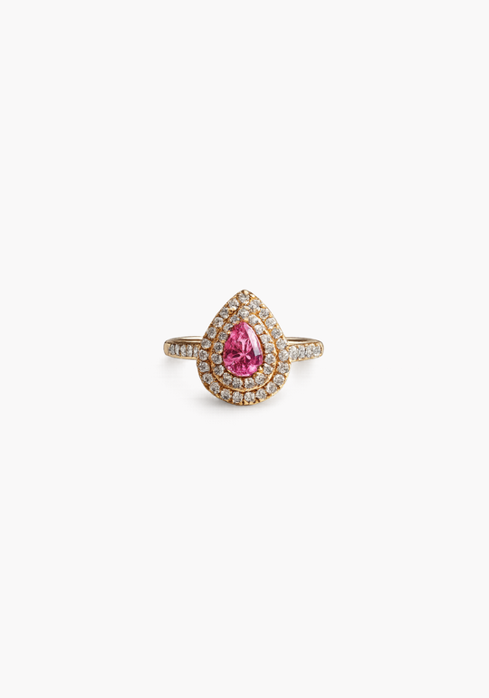 Pink Gold Ring with Diamonds and Sapphire