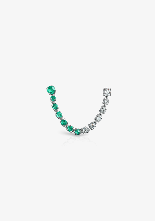 Brincos Duplos em Ouro Branco com Diamantes e Esmeraldas