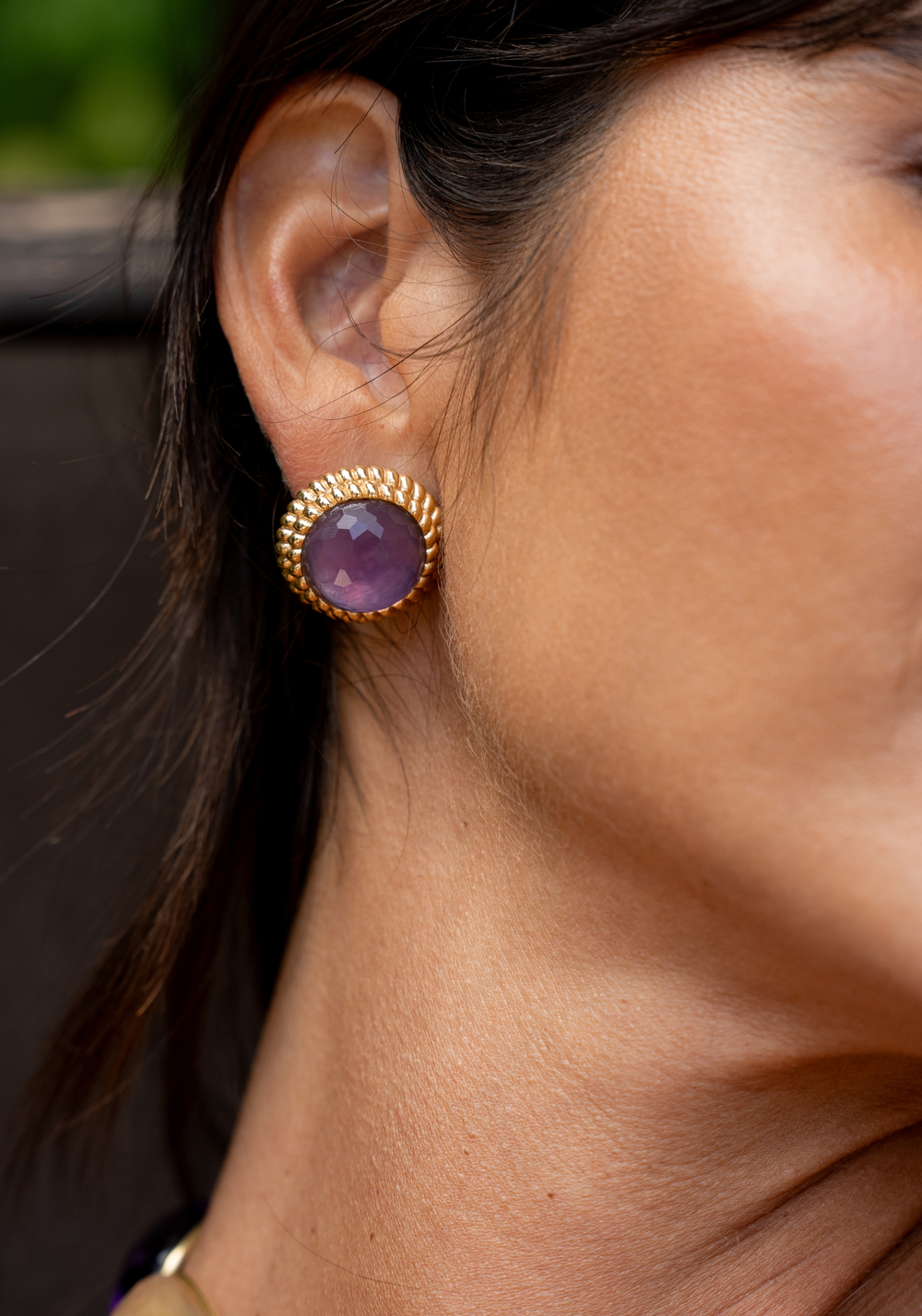 Gold Silver Earrings with Amethyst