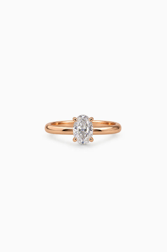 Anel de Noivado em Ouro Rosa com Diamante Oval