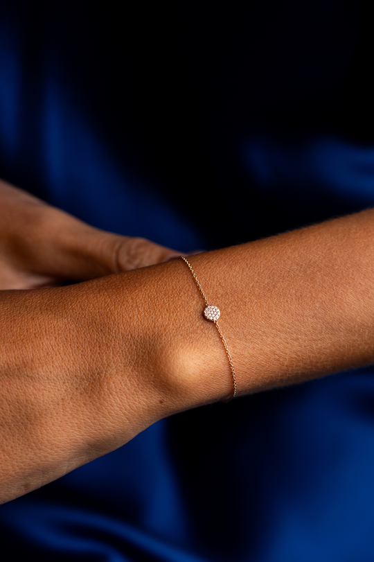 Pulseira de malha em ouro rosa com diamantes
