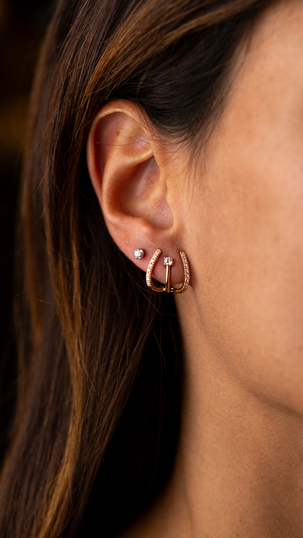 Brincos em ouro rosa com diamantes