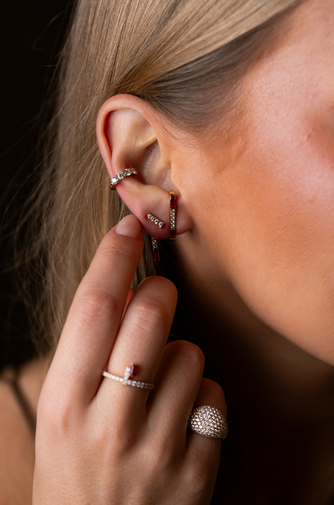 Pink Gold Earrings with Rubies and Diamonds