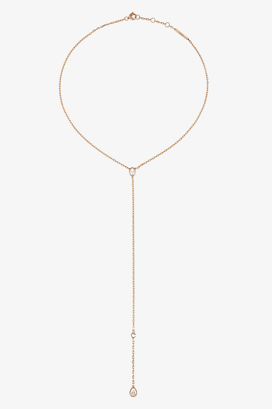Colar comprido em ouro rosa com diamantes