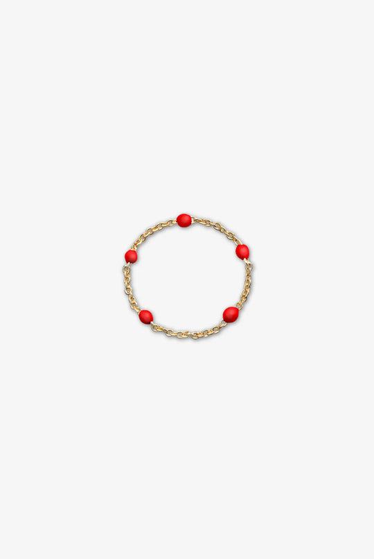 Gold Chain Ring with Red Dots
