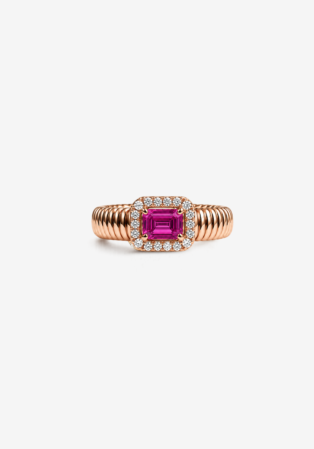 Pink Gold Ring with Diamonds and Sapphire