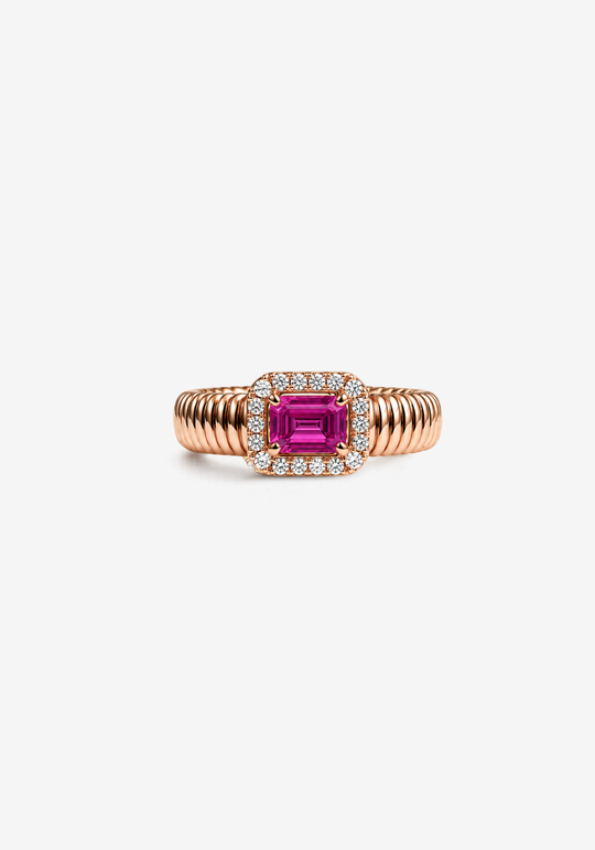 Pink Gold Ring with Diamonds and Sapphire