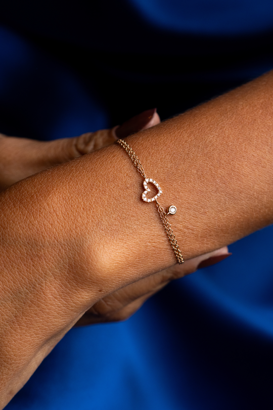 Heart Pink Gold Chain Bracelet with Diamonds