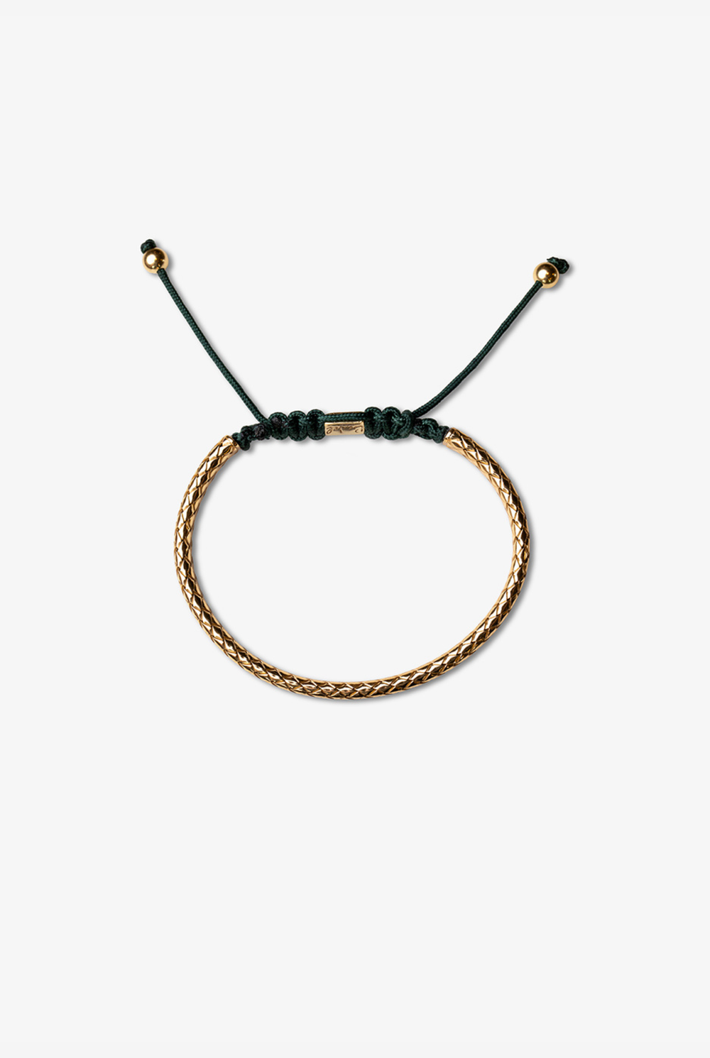 Pulseira em prata amarela com algodão verde escuro