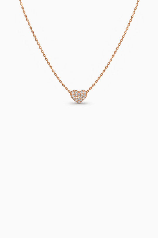 Colar Coração Ouro Rosa com Diamantes