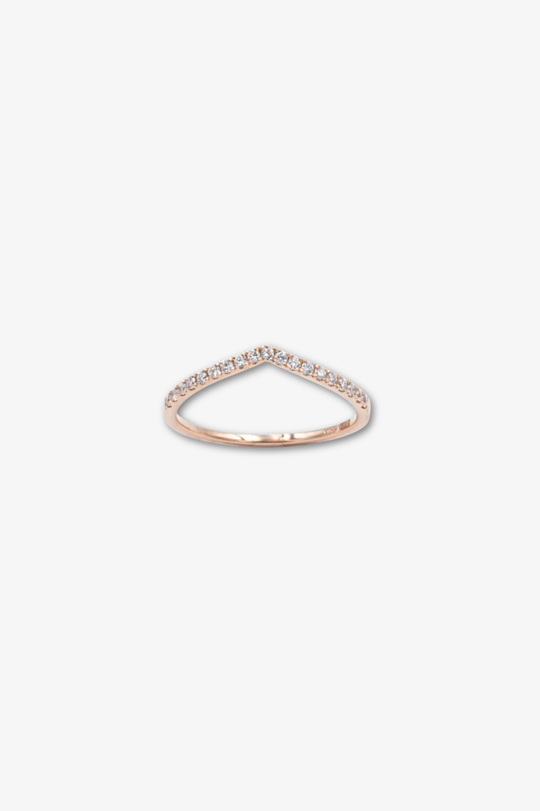 Anel V em ouro rosa com diamantes
