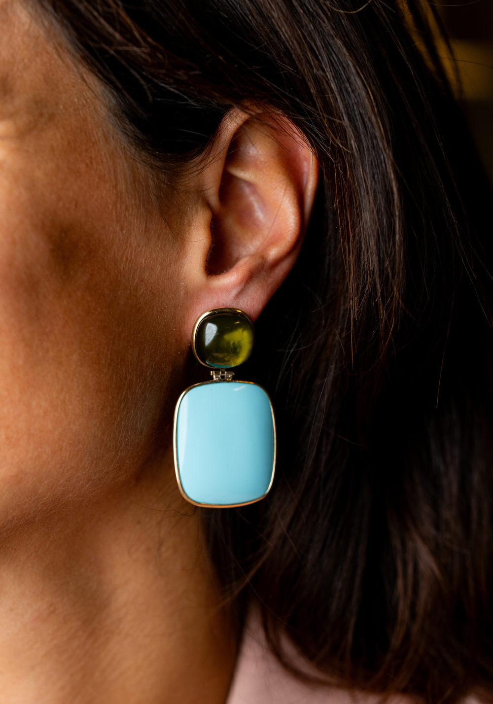 Yellow Silver Earrings with Natural Stones