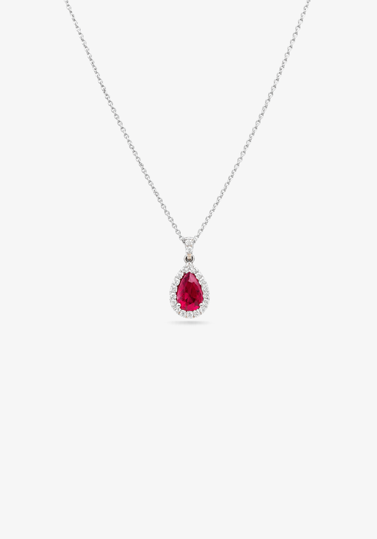 Drop White Gold Necklace with Diamonds and Rubi