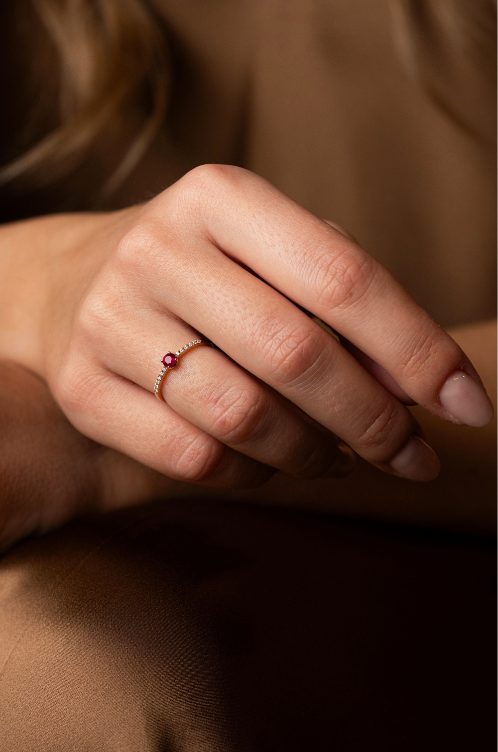 Pink Gold Ring with Diamonds and Ruby