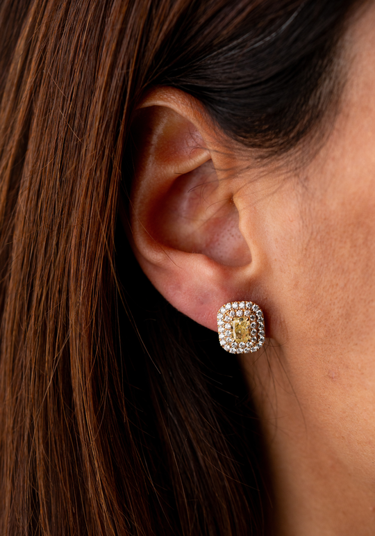 Pink Gold Earrings with Diamonds and Lemon Diamond