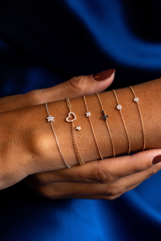 Heart Pink Gold Chain Bracelet with Diamonds