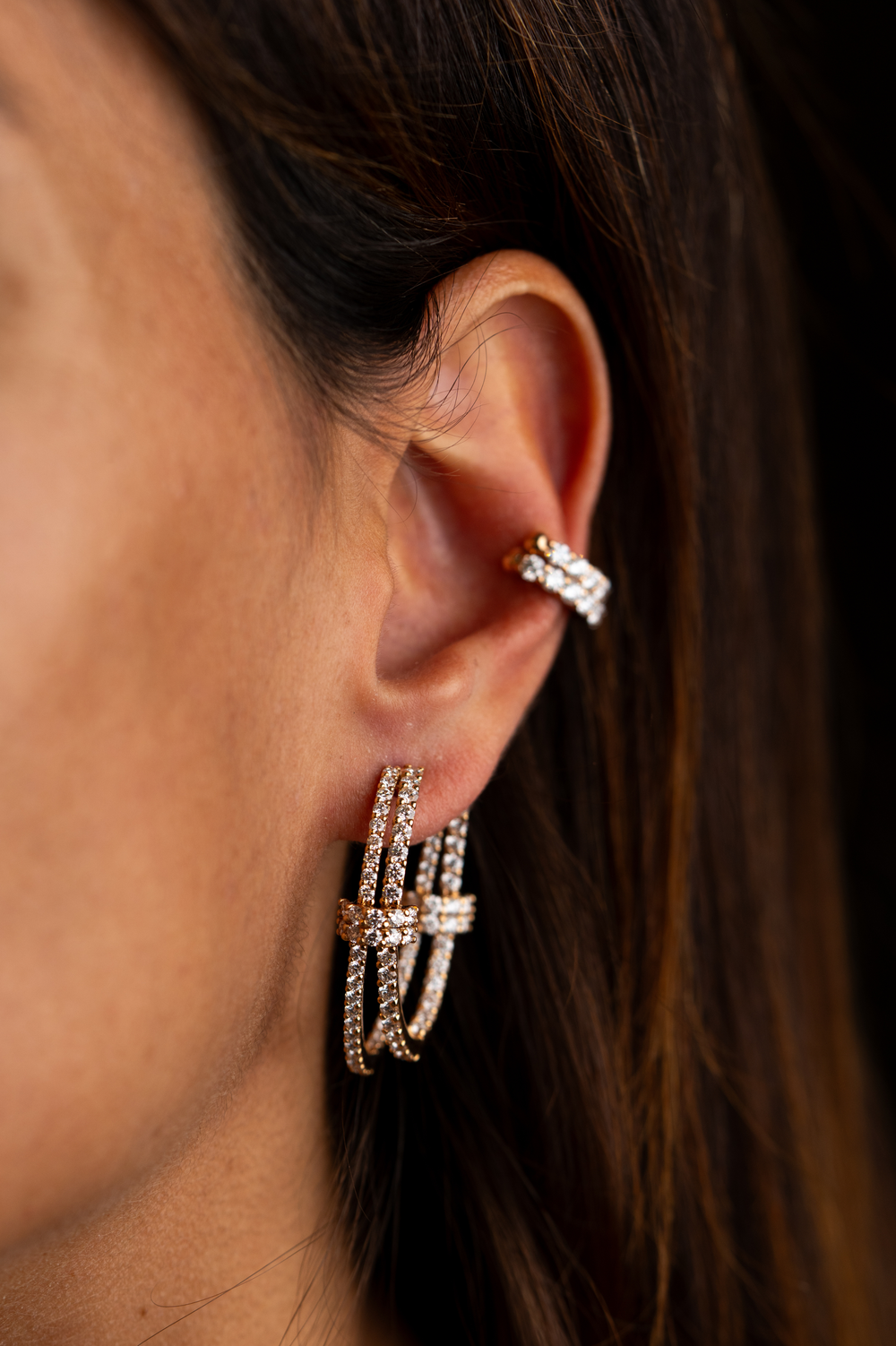 Argolas duplas em ouro rosa e diamantes 