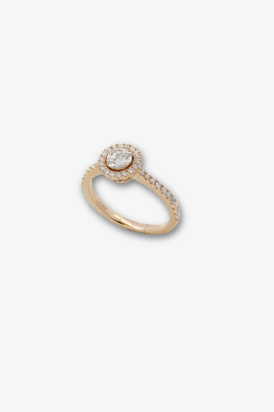 Anel em ouro rosa com cinco diamantes