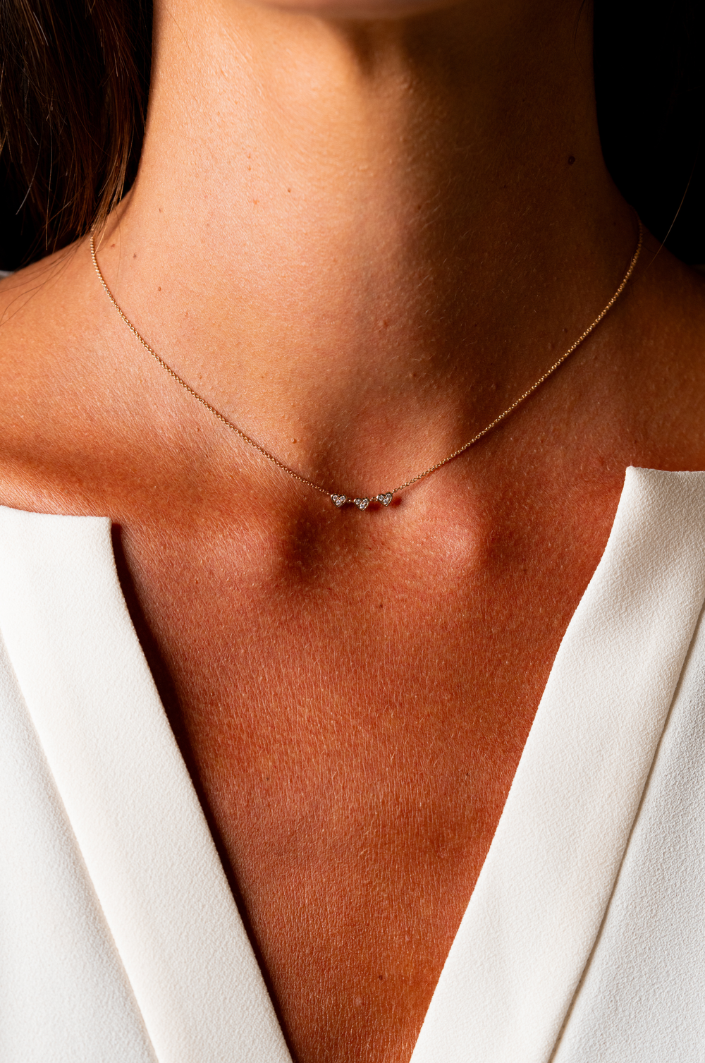 Colar 3 Corações Ouro Rosa com Diamantes