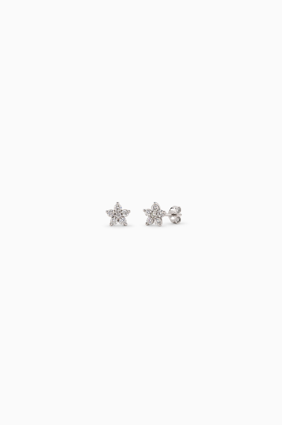 Tiny Flower White Gold Earrings with Diamonds