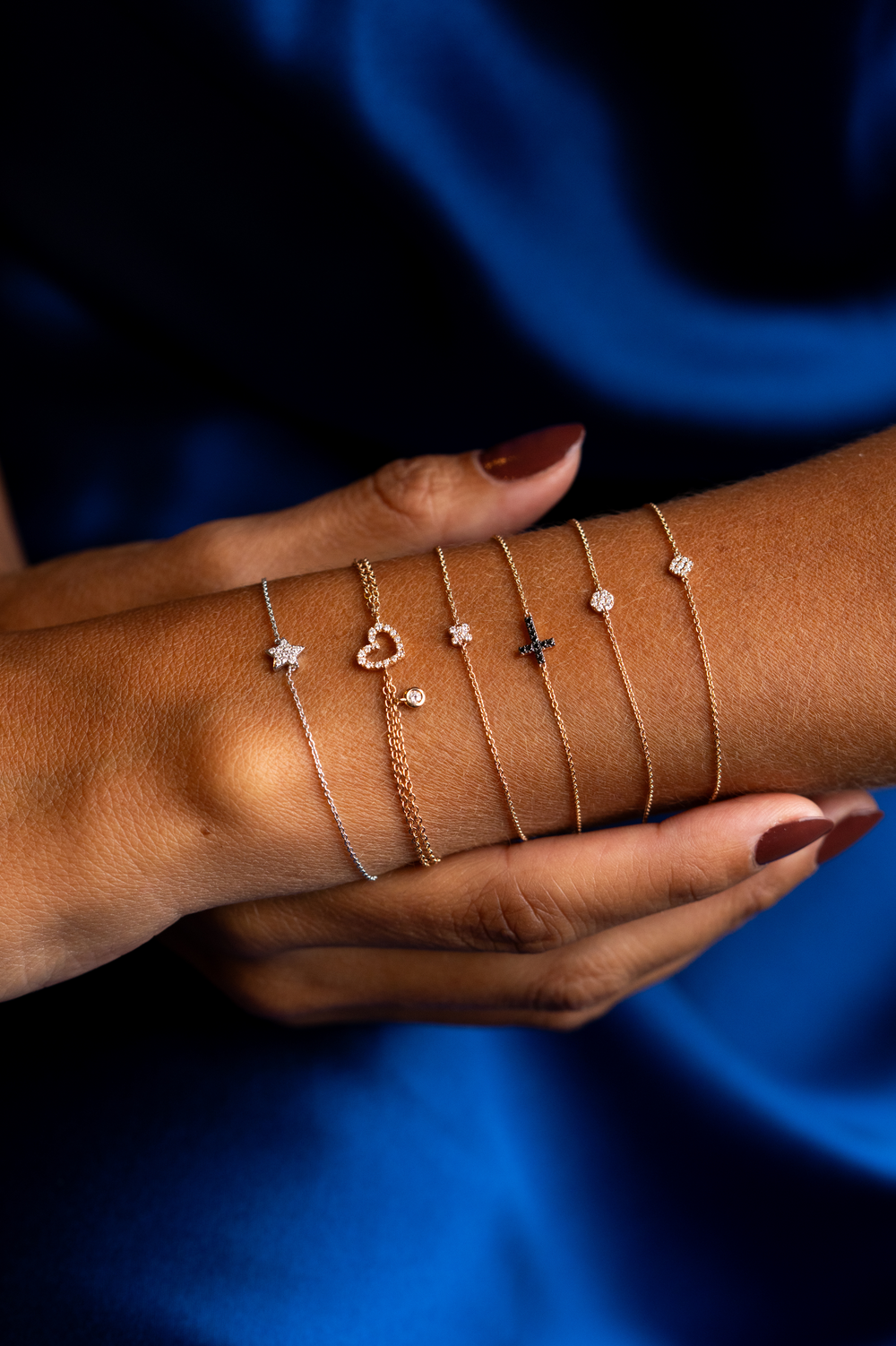 Pulseira de malha em ouro rosa com estrela em diamantes