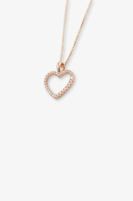Tiny Heart Pink Gold Necklace with Diamonds
