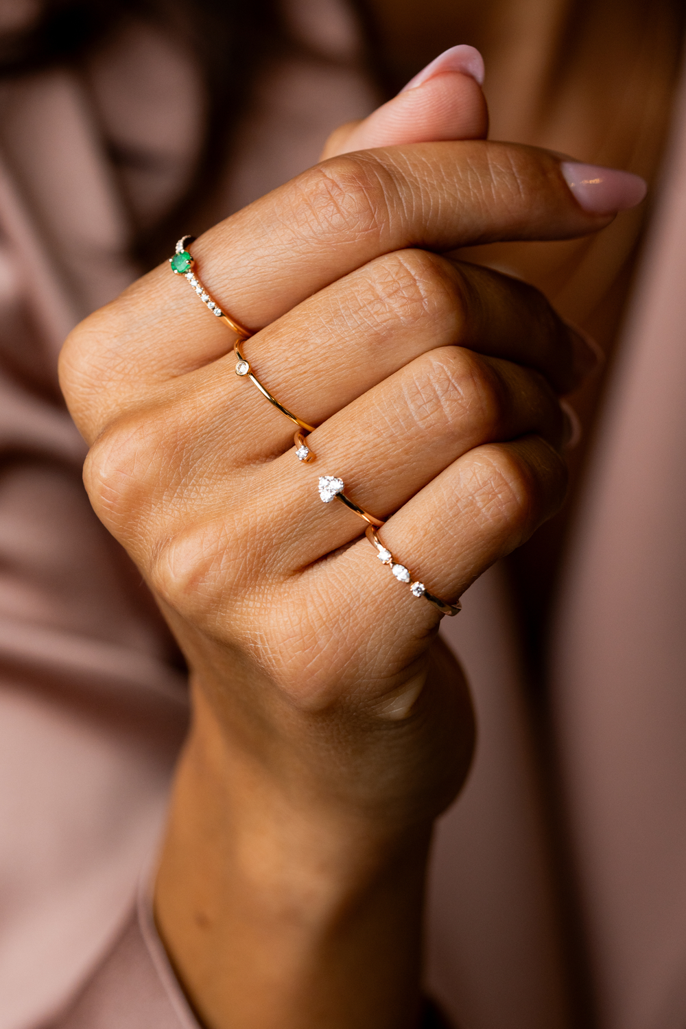 Anel coração em em ouro rosa com diamantes