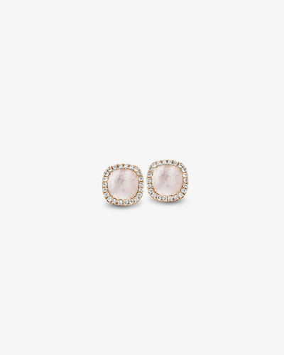 Rose Gold Earrings, rock crystal and Diamonds