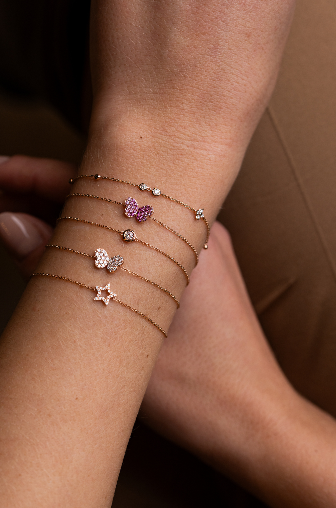 Butterfly Pink Gold Chain Bracelet with Diamonds