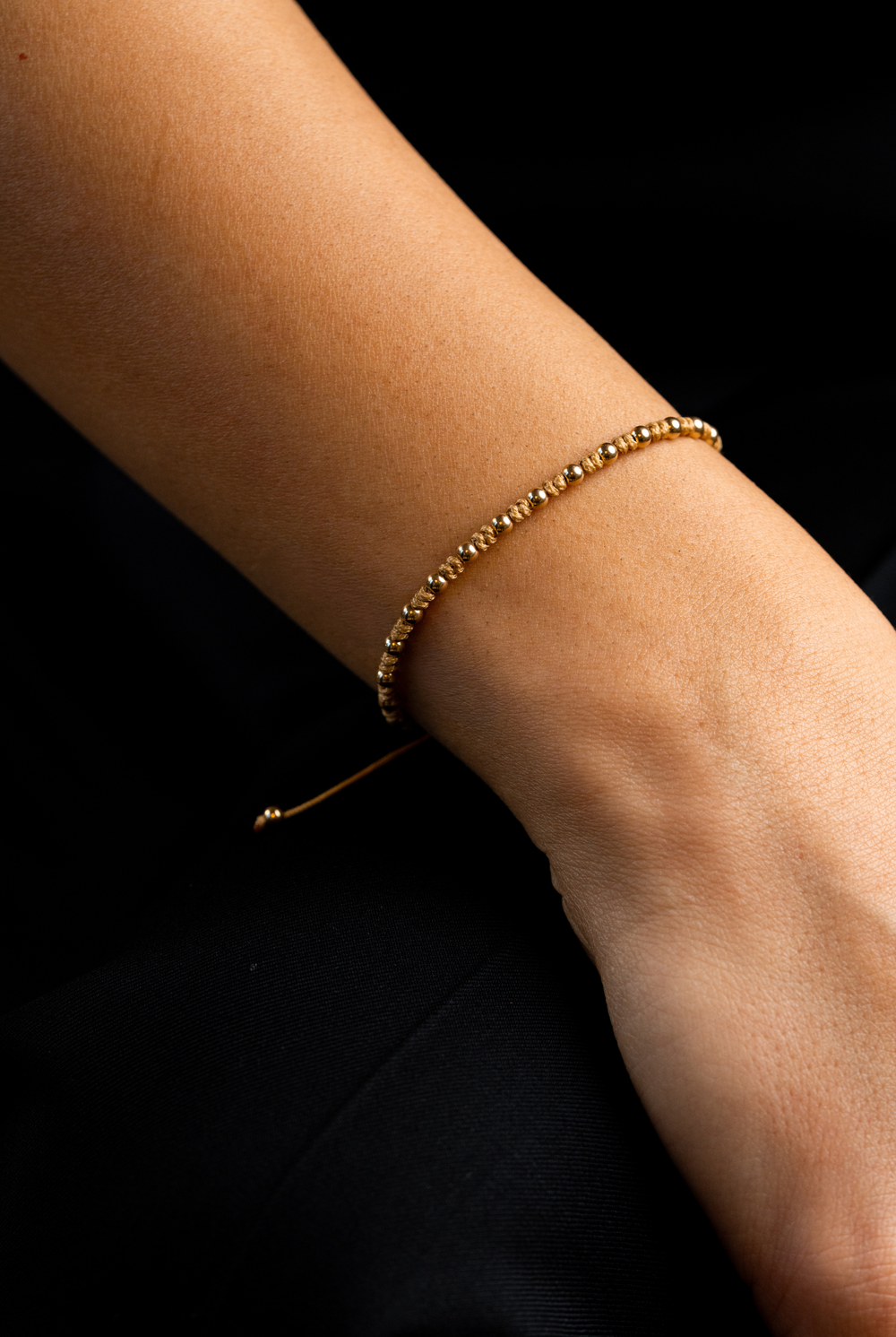 Yellow Gold Dots Bracelet with Beige Cotton