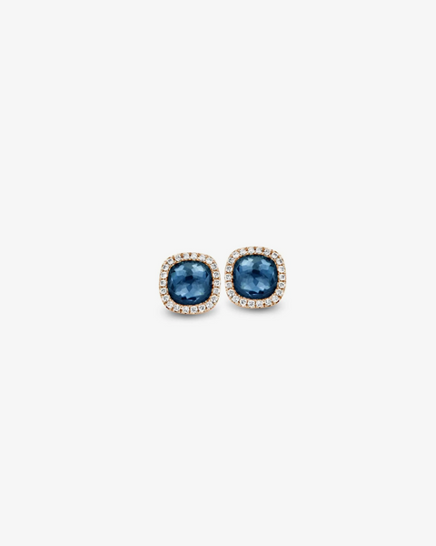 Rose Gold Earrings, Blue Topaz Stone and Diamonds