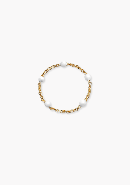 Gold Chain Ring with White Dots