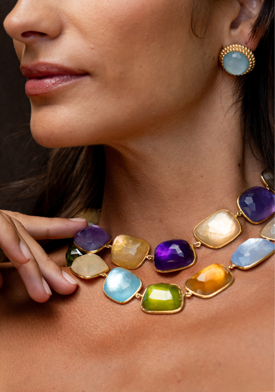 Gold Silver Earrings with Quartz
