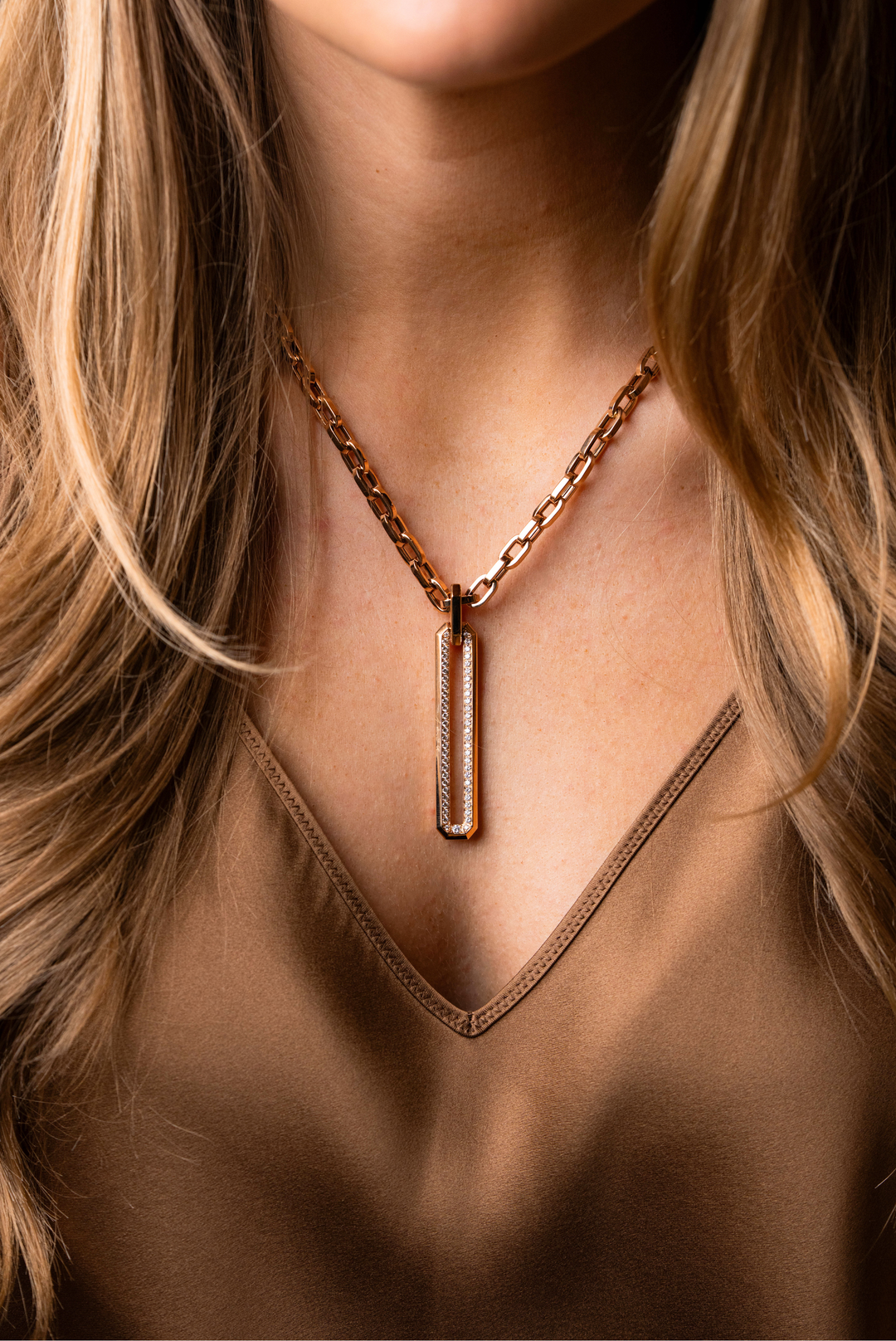 Pink Gold Necklace with Diamonds