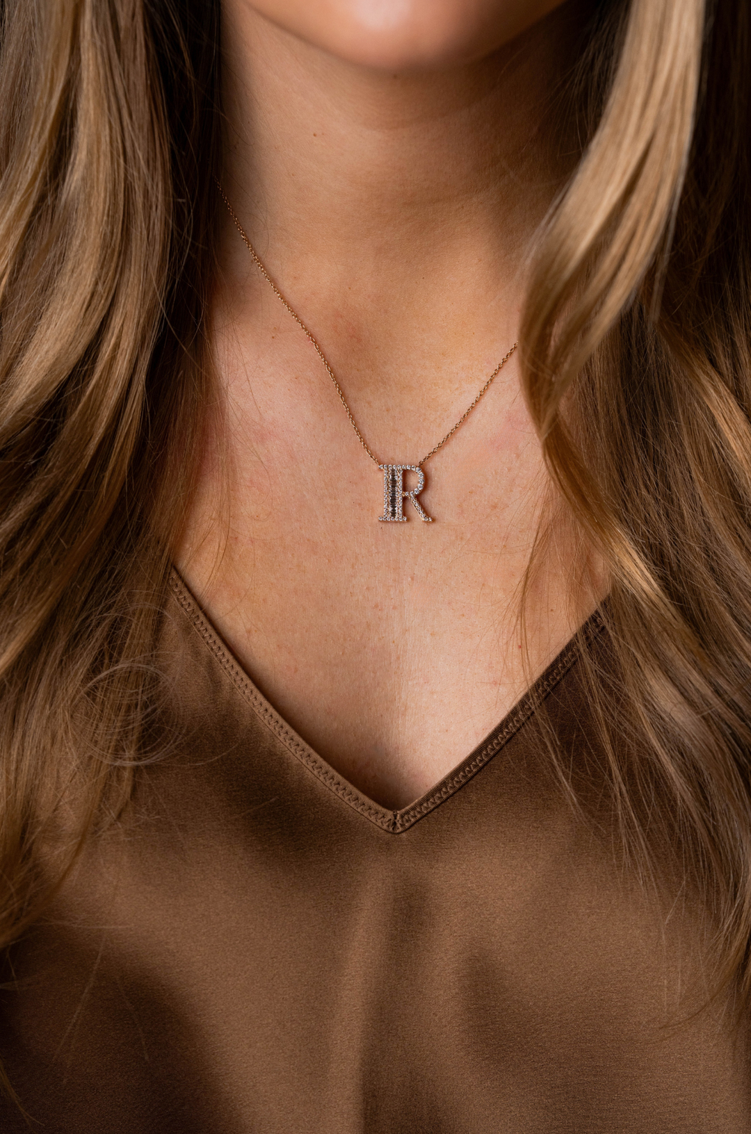 Letter Gold Necklace with Diamonds