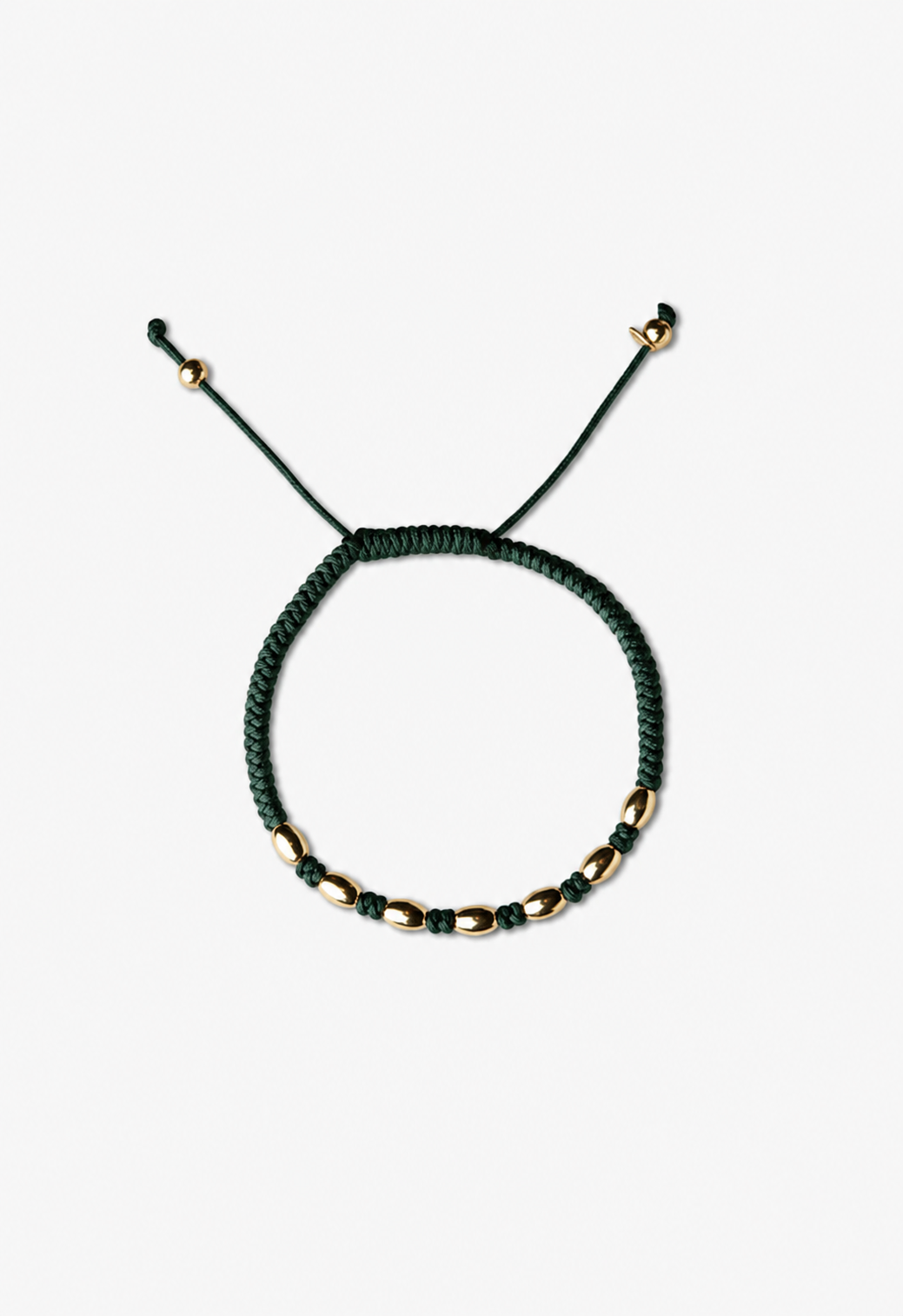 Pulseira Ouro Amarelo com Bolinhas e Algodão Verde