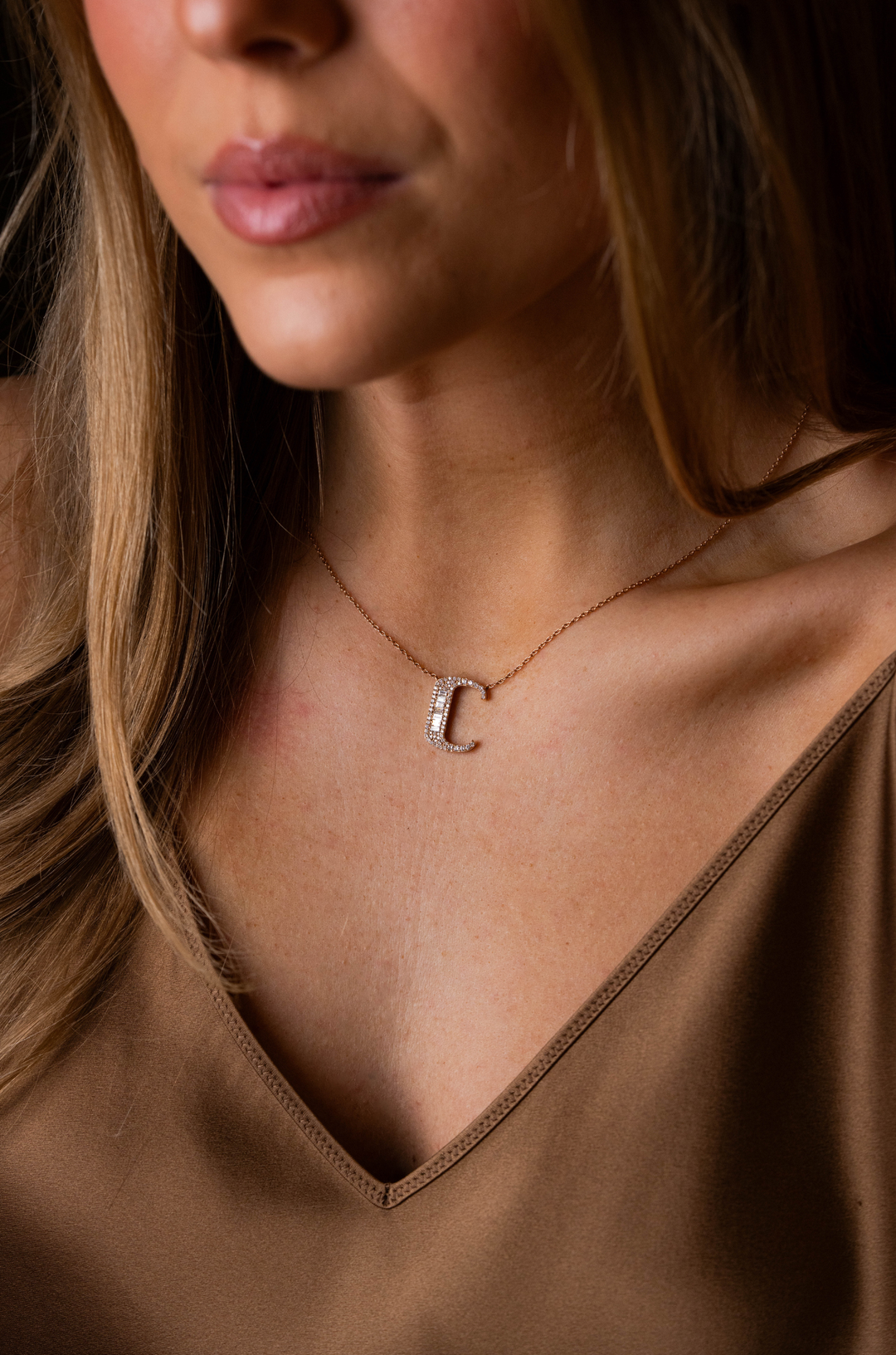 Letter Gold Necklace with Diamonds