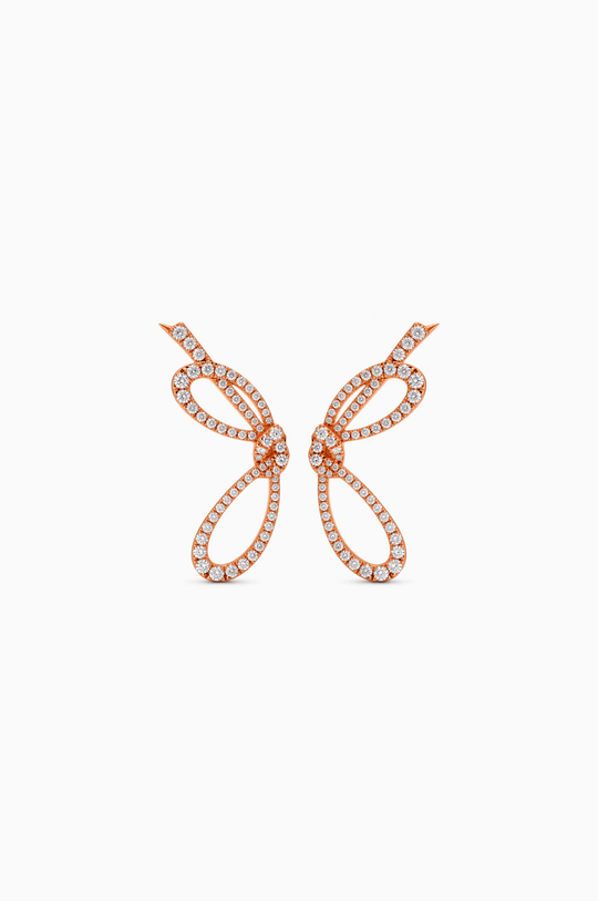 Pink Gold Maison Rose Bow Earrings with Diamonds