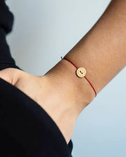 Personalized Red Ribbon and Gold Bracelet with Gold Medal - Mother's Day