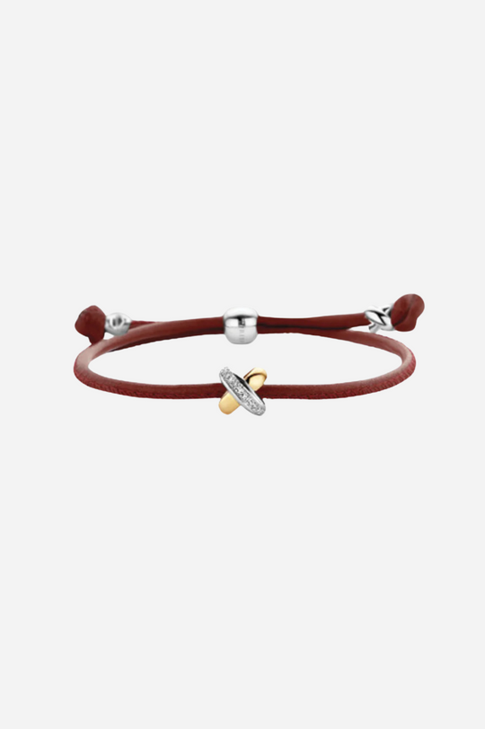 Pulseira de couro com cruz e diamantes