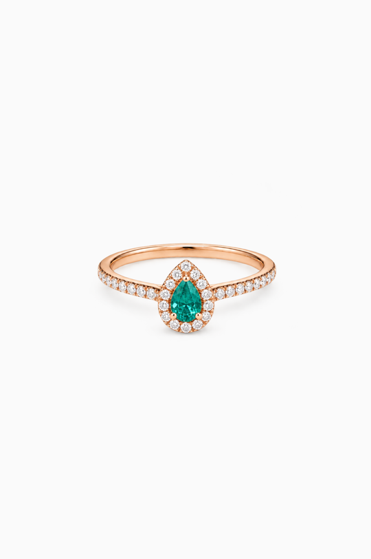Anel de Noivado em Ouro Rosa com Diamantes e Esmeralda